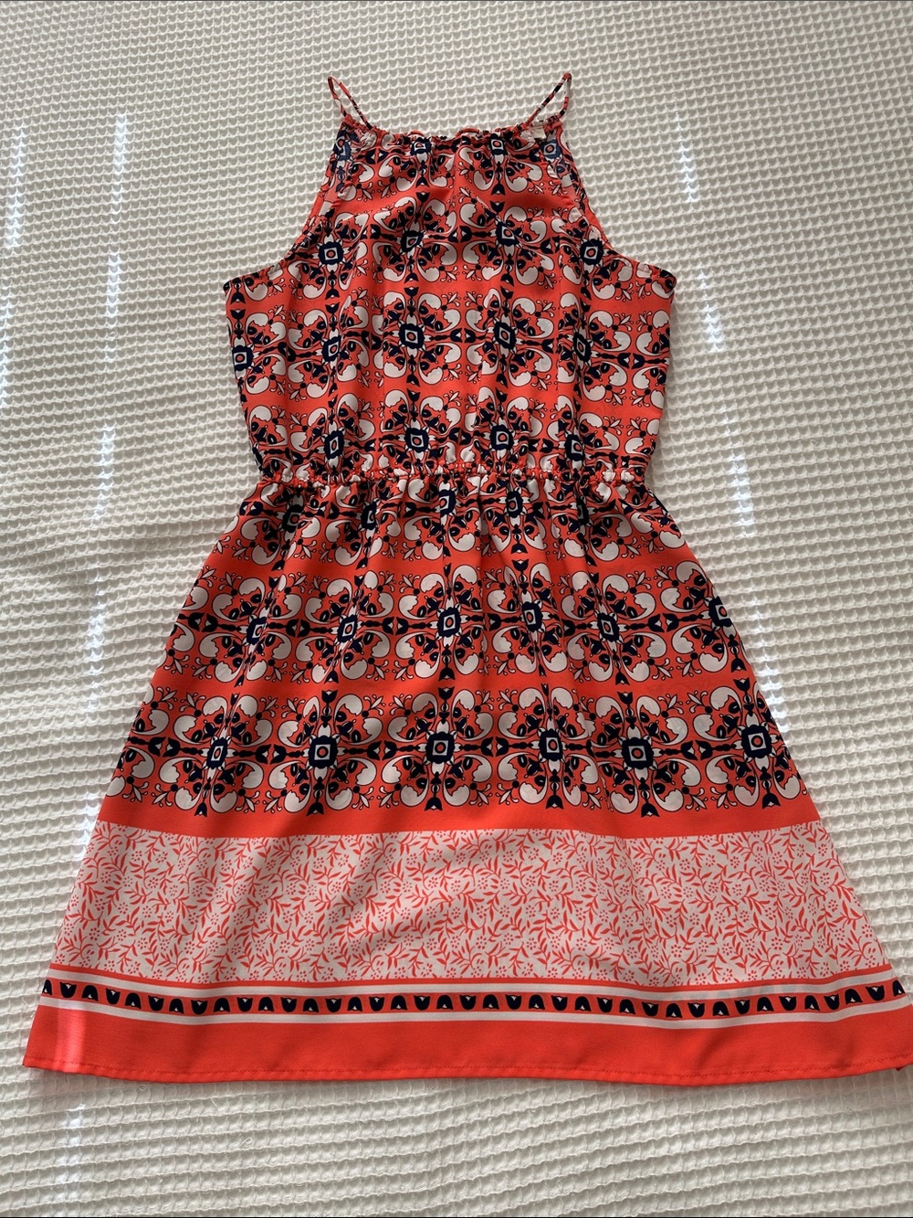 Coral Floral Printed Halter Summer Dress